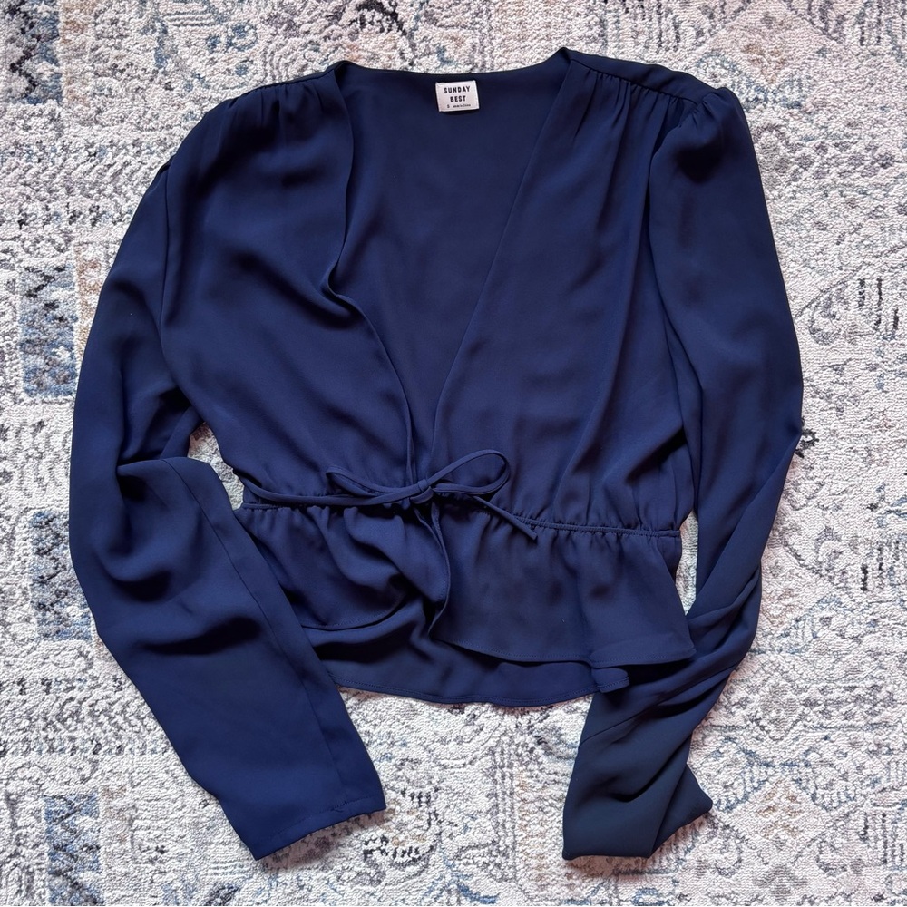 Sunday Best Navy Tie-Front Blouse